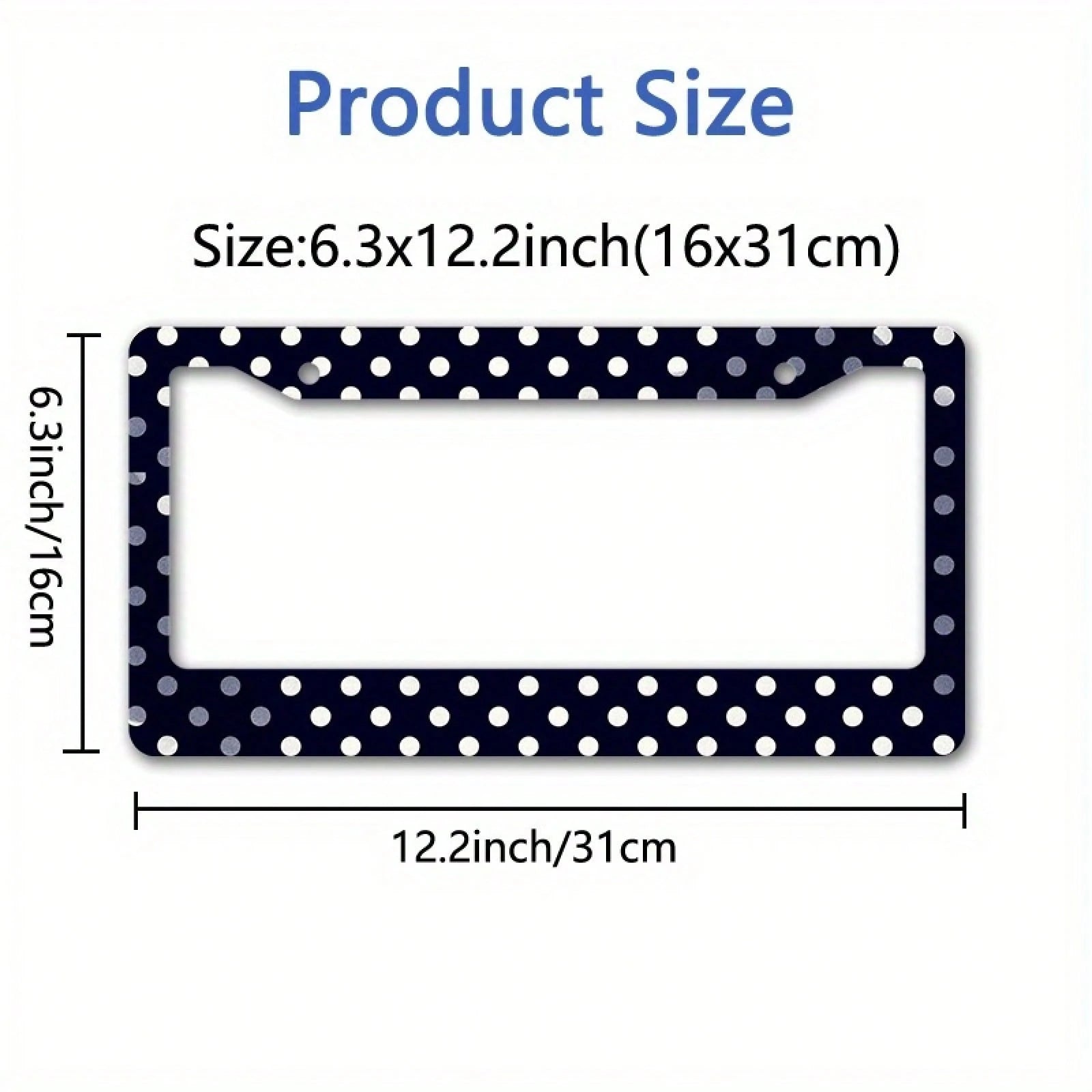 1PC Matte Metal License Plate Frame Cover With Dark Blue Polka Dot Design- Compatible For, Car Exterior Accessory, License Plate Cover