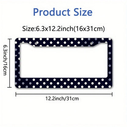 1PC Matte Metal License Plate Frame Cover With Dark Blue Polka Dot Design- Compatible For, Car Exterior Accessory, License Plate Cover