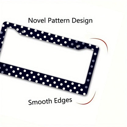 1PC Matte Metal License Plate Frame Cover With Dark Blue Polka Dot Design- Compatible For, Car Exterior Accessory, License Plate Cover