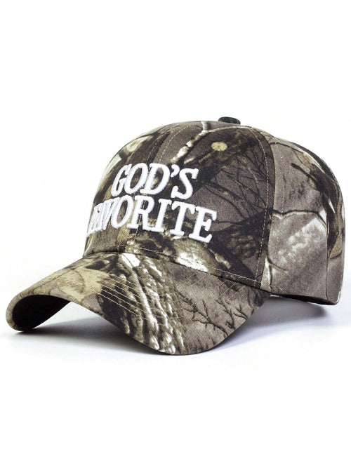 1pc Men's "God's Favorite" Embroidered Baseball Cap, Adjustable Outdoor Camo Sun Hat For Spring, Autumn Travel, Vacation