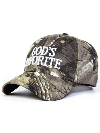 1pc Men's "God's Favorite" Embroidered Baseball Cap, Adjustable Outdoor Camo Sun Hat For Spring, Autumn Travel, Vacation