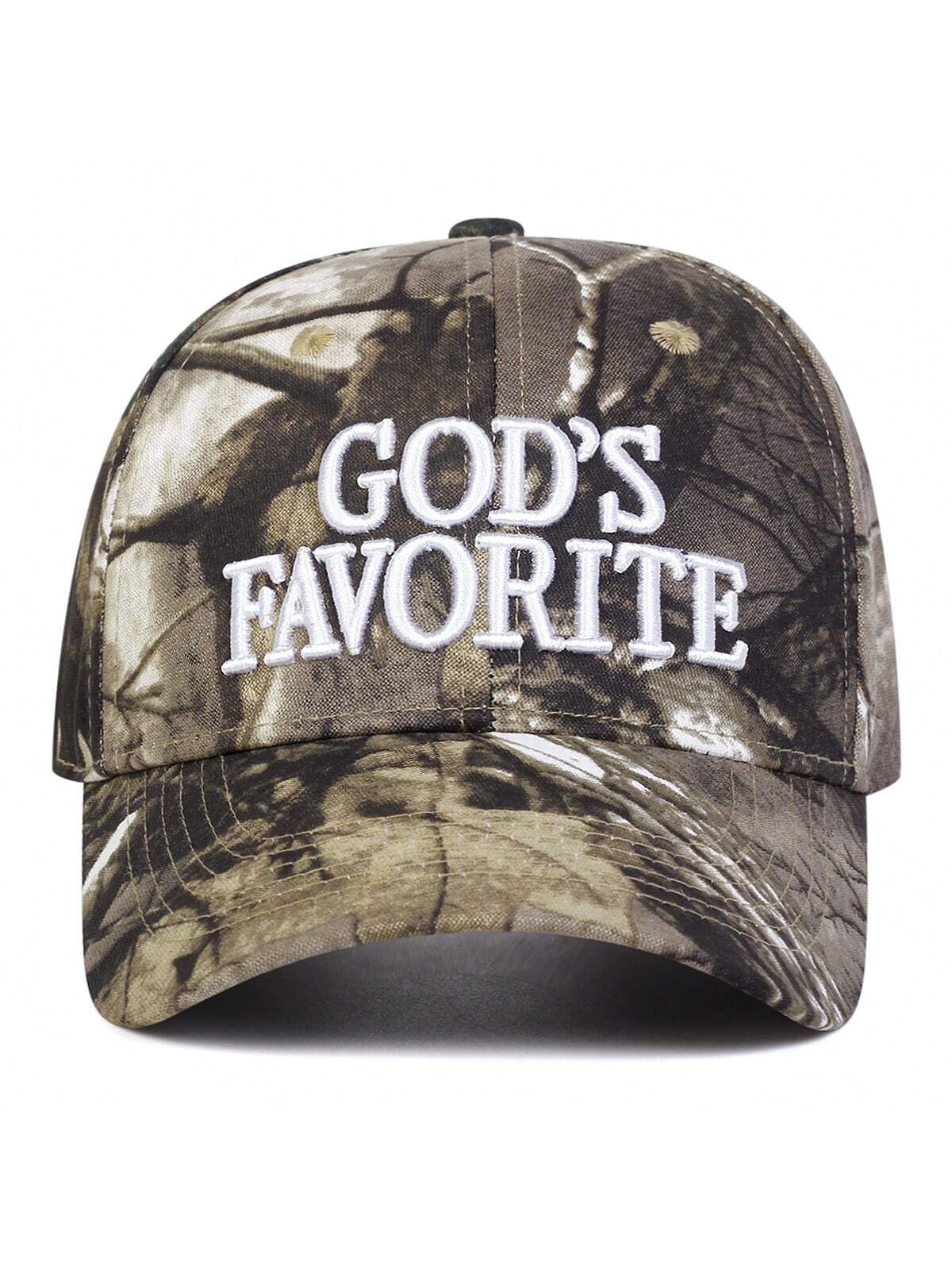1pc Men's "God's Favorite" Embroidered Baseball Cap, Adjustable Outdoor Camo Sun Hat For Spring, Autumn Travel, Vacation