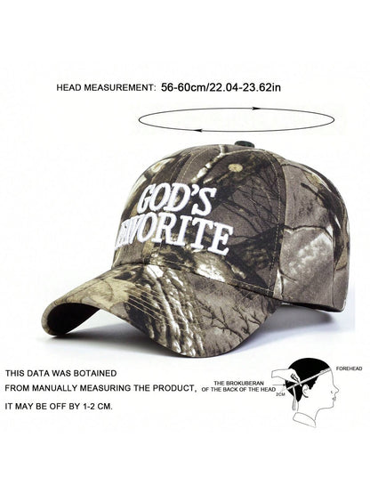 1pc Men's "God's Favorite" Embroidered Baseball Cap, Adjustable Outdoor Camo Sun Hat For Spring, Autumn Travel, Vacation