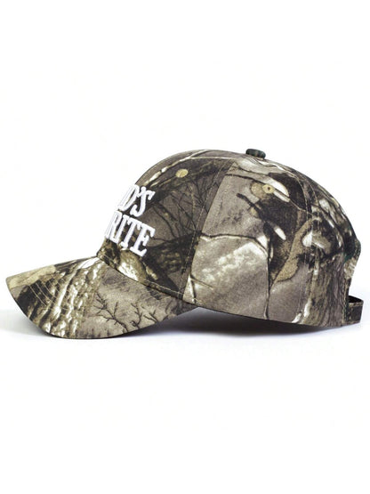 1pc Men's "God's Favorite" Embroidered Baseball Cap, Adjustable Outdoor Camo Sun Hat For Spring, Autumn Travel, Vacation