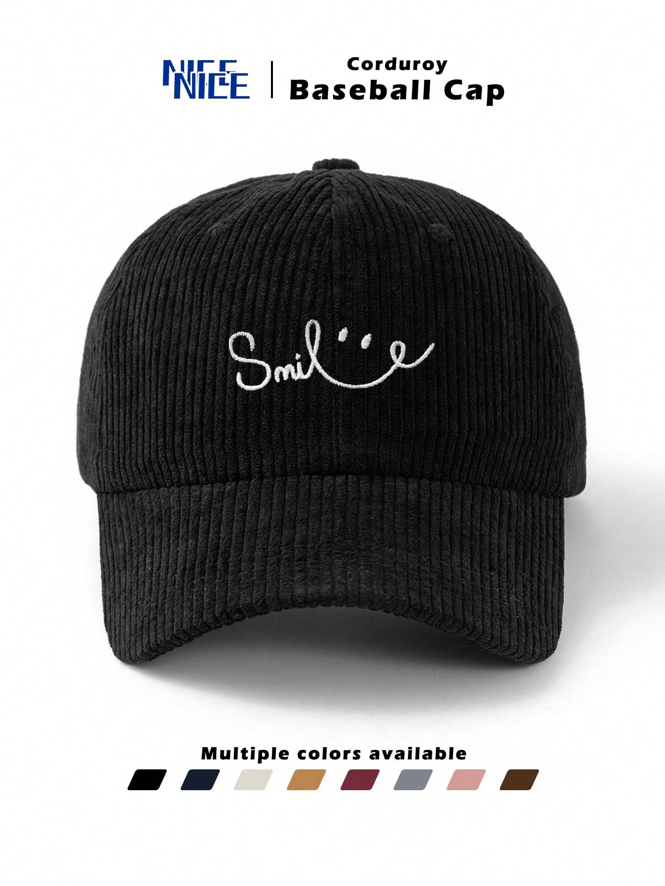 1pc Men's Line Smile Embroidered Corduroy Baseball Cap, Unisex Fashion Retro Soft Top Baseball Cap, Autumn/Winter Outdoor Thickened Baseball Cap, Adjustable Hat Circumference, Suitable For Daily Commu