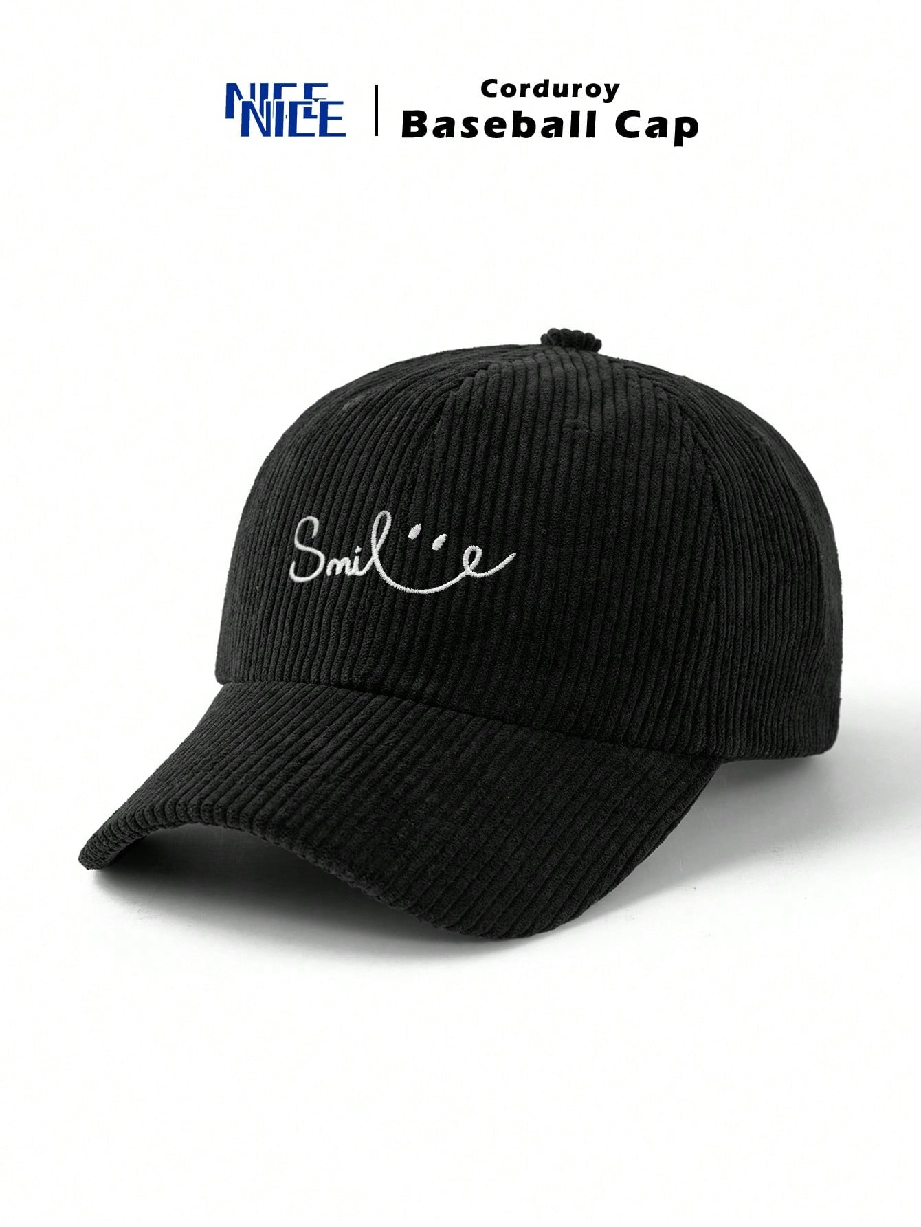 1pc Men's Line Smile Embroidered Corduroy Baseball Cap, Unisex Fashion Retro Soft Top Baseball Cap, Autumn/Winter Outdoor Thickened Baseball Cap, Adjustable Hat Circumference, Suitable For Daily Commu