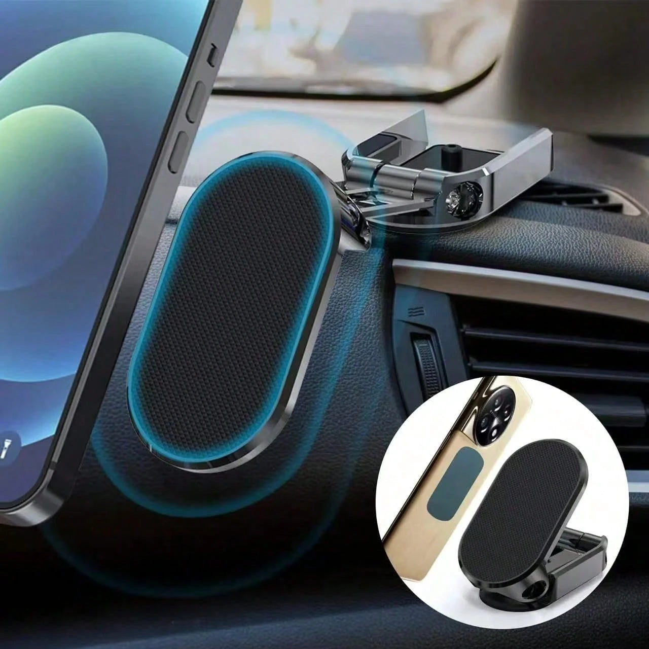 1pc Metal Car Phone Holder, Car Foldable Strong Suction Phone Holder Dashboard Mount Car Phone Mount 360 Degree Rotating Navigation Holder