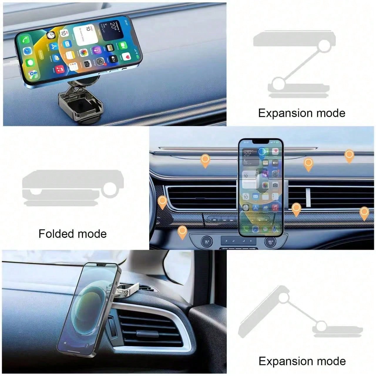 1pc Metal Car Phone Holder, Car Foldable Strong Suction Phone Holder Dashboard Mount Car Phone Mount 360 Degree Rotating Navigation Holder