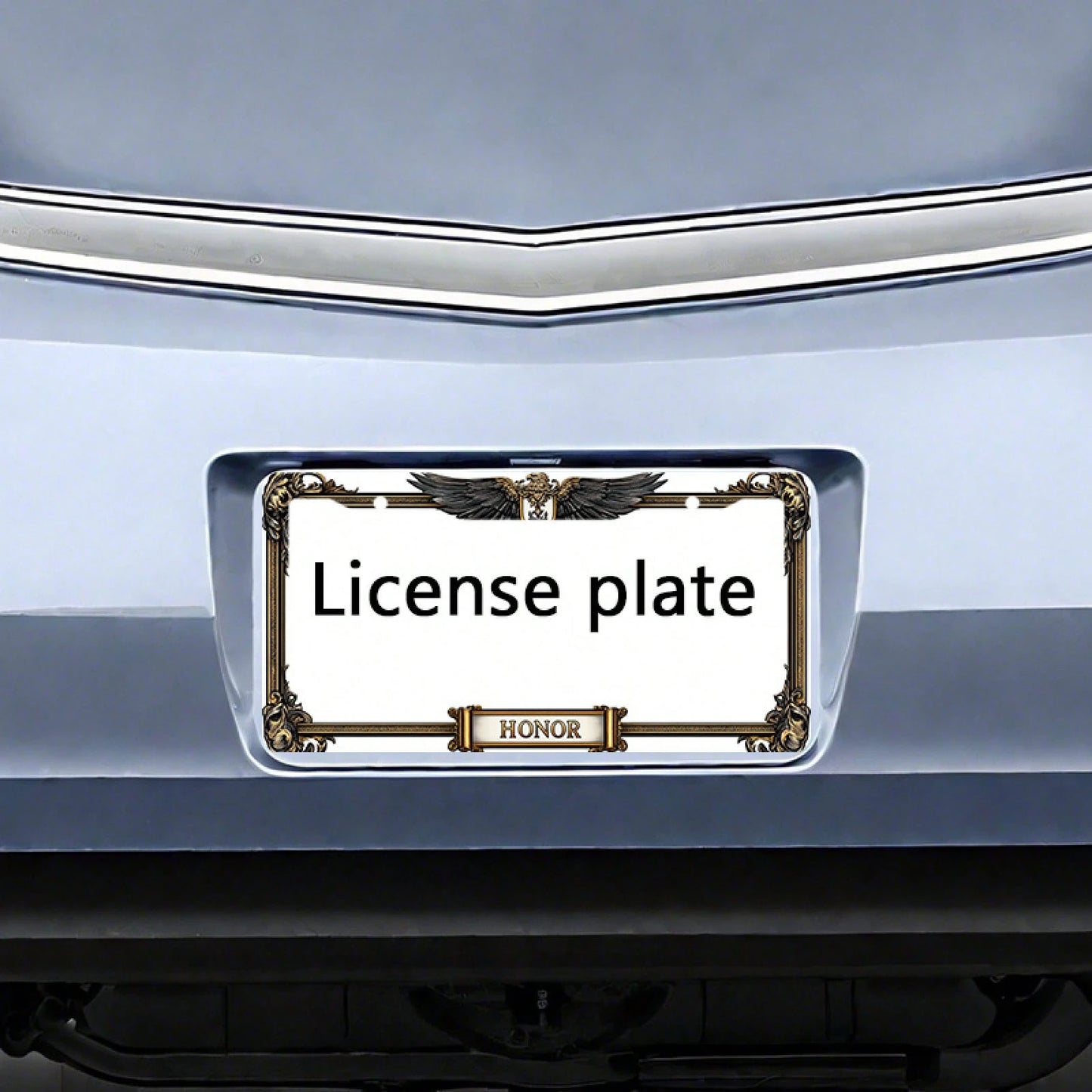 1pc Metal License Plate Frame, With The Golden Eagle Emblem And Honor Engraving, Suitable For American And Most International Vehicles, Includes Mounting Screws, Car Decoration Accessory, Perfectly Sh