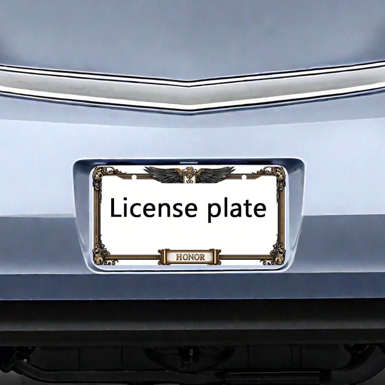 1pc Metal License Plate Frame, With The Golden Eagle Emblem And Honor Engraving, Suitable For American And Most International Vehicles, Includes Mounting Screws, Car Decoration Accessory, Perfectly Sh