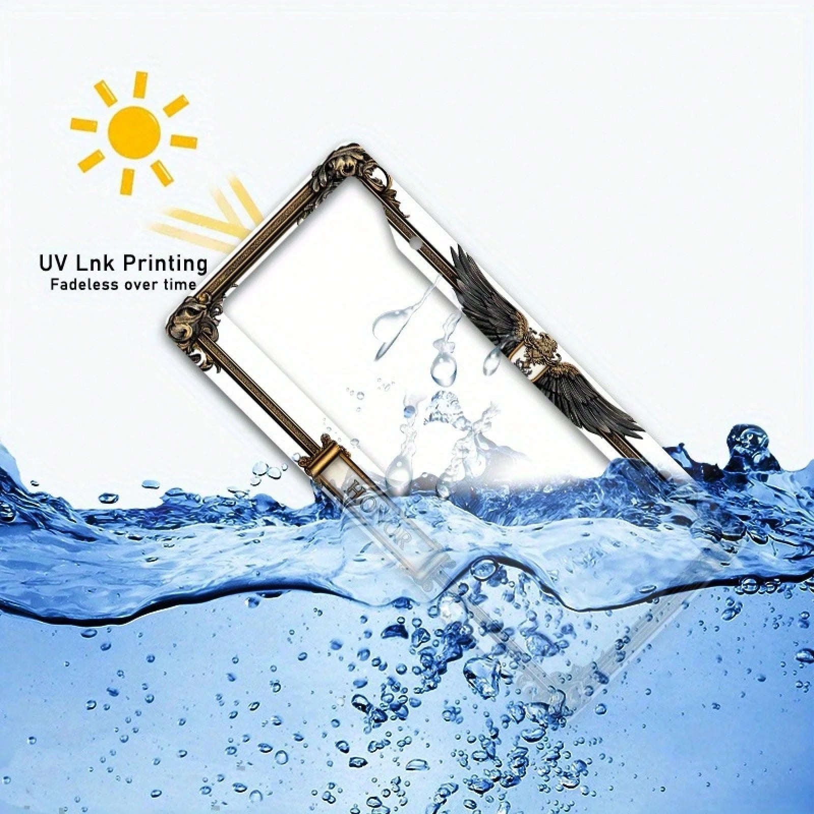 1pc Metal License Plate Frame, With The Golden Eagle Emblem And Honor Engraving, Suitable For American And Most International Vehicles, Includes Mounting Screws, Car Decoration Accessory, Perfectly Sh