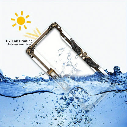 1pc Metal License Plate Frame, With The Golden Eagle Emblem And Honor Engraving, Suitable For American And Most International Vehicles, Includes Mounting Screws, Car Decoration Accessory, Perfectly Sh