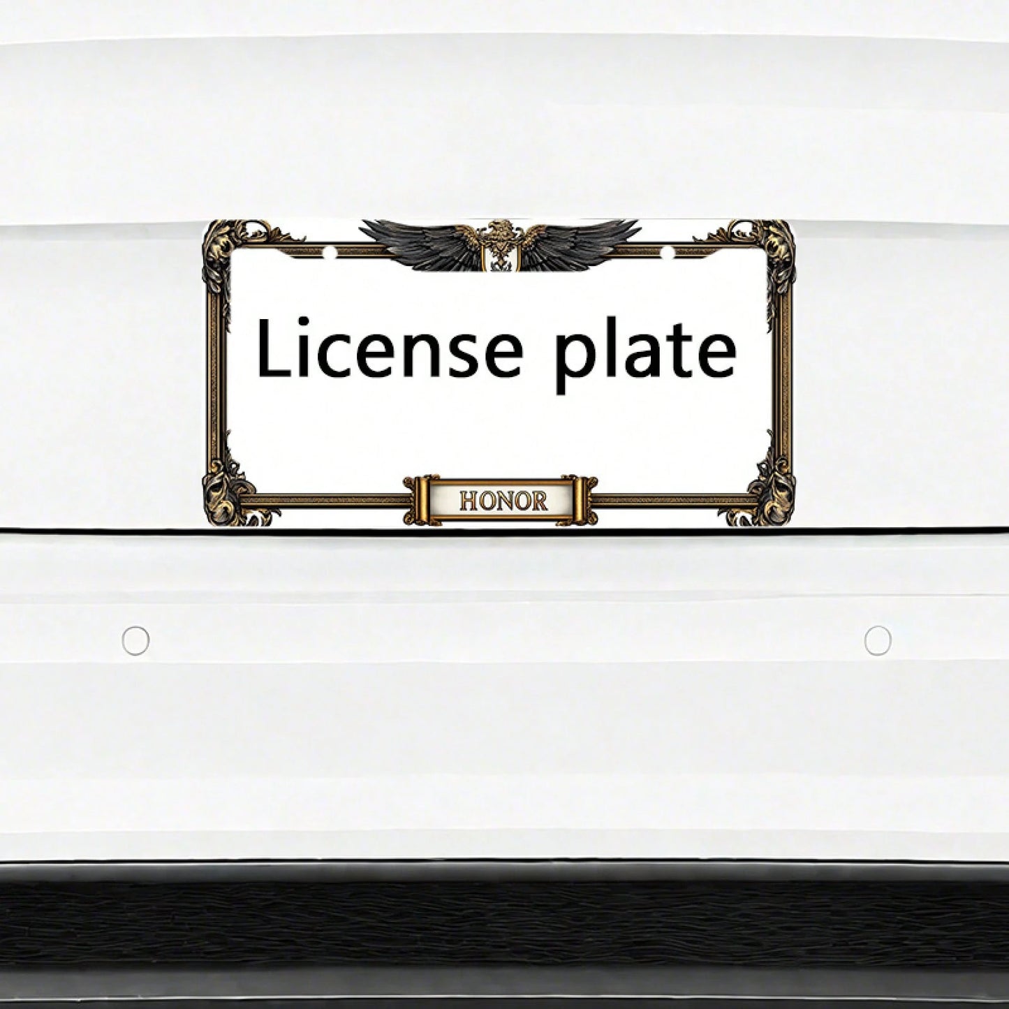 1pc Metal License Plate Frame, With The Golden Eagle Emblem And Honor Engraving, Suitable For American And Most International Vehicles, Includes Mounting Screws, Car Decoration Accessory, Perfectly Sh