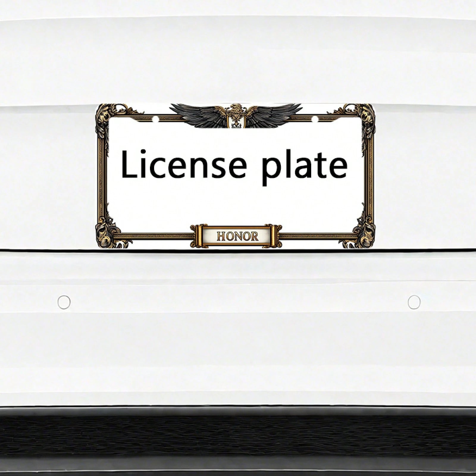1pc Metal License Plate Frame, With The Golden Eagle Emblem And Honor Engraving, Suitable For American And Most International Vehicles, Includes Mounting Screws, Car Decoration Accessory, Perfectly Sh