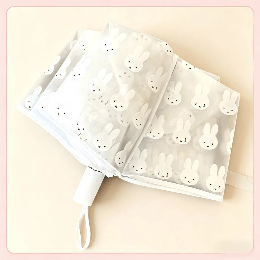 1pc Miffy Printed Transparent Folding Umbrella, Cute Portable Umbrella For Students, Commuting, Photography, Great Gift For Birthday, Valentine's Day, Back To School
