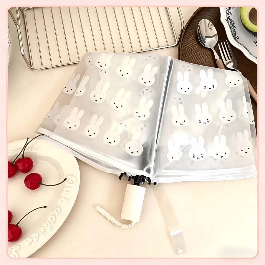 1pc Miffy Printed Transparent Folding Umbrella, Cute Portable Umbrella For Students, Commuting, Photography, Great Gift For Birthday, Valentine's Day, Back To School