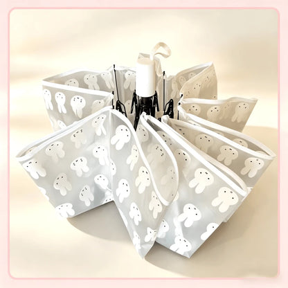 1pc Miffy Printed Transparent Folding Umbrella, Cute Portable Umbrella For Students, Commuting, Photography, Great Gift For Birthday, Valentine's Day, Back To School