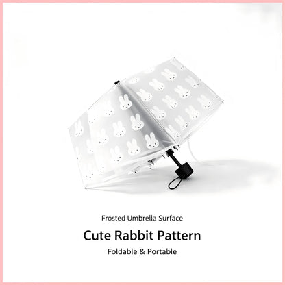 1pc Miffy Rabbit Print Matte Transparent Folding Umbrella, Portable Lightweight Compact Travel Umbrella, Cute Clear Umbrella For Women Girls Daily Use, Back To School Birthday Festival Gift Party Deco