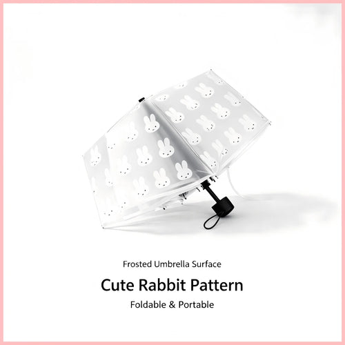 1pc Miffy Rabbit Print Matte Transparent Folding Umbrella, Portable Lightweight Compact Travel Umbrella, Cute Clear Umbrella For Women Girls Daily Use, Back To School Birthday Festival Gift Party Deco