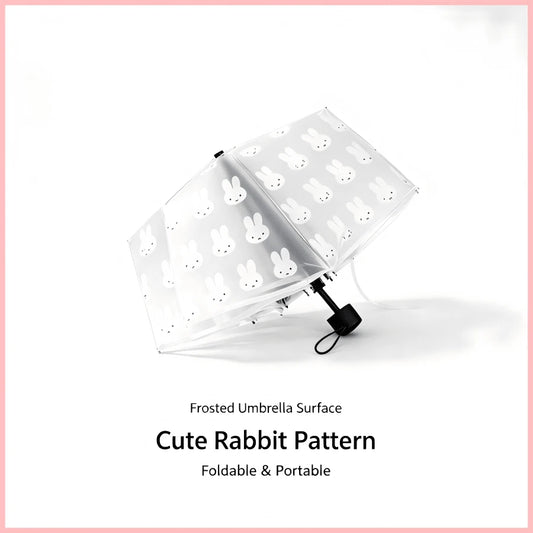 1pc Miffy Rabbit Print Matte Transparent Folding Umbrella, Portable Lightweight Compact Travel Umbrella, Cute Clear Umbrella For Women Girls Daily Use, Back To School Birthday Festival Gift Party Deco