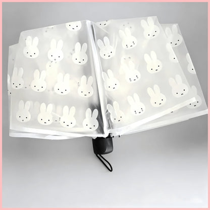 1pc Miffy Rabbit Print Matte Transparent Folding Umbrella, Portable Lightweight Compact Travel Umbrella, Cute Clear Umbrella For Women Girls Daily Use, Back To School Birthday Festival Gift Party Deco
