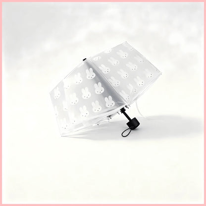 1pc Miffy Rabbit Print Matte Transparent Folding Umbrella, Portable Lightweight Compact Travel Umbrella, Cute Clear Umbrella For Women Girls Daily Use, Back To School Birthday Festival Gift Party Deco