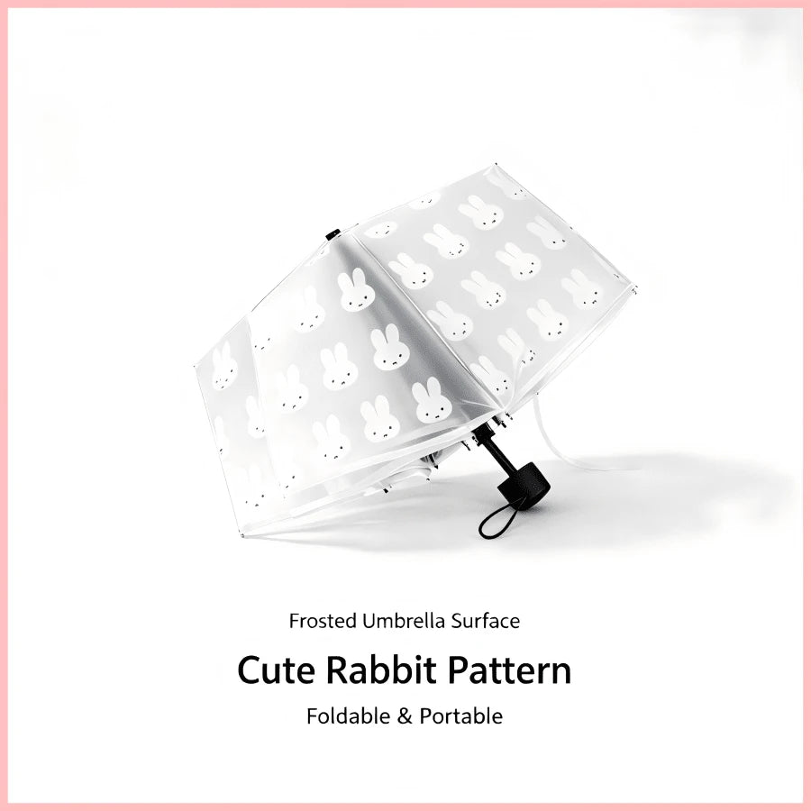 1pc Miffy Rabbit Print Matte Transparent Folding Umbrella, Portable Lightweight Compact Travel Umbrella, Cute Clear Umbrella For Women Girls Daily Use, Back To School Birthday Festival Gift Party Deco