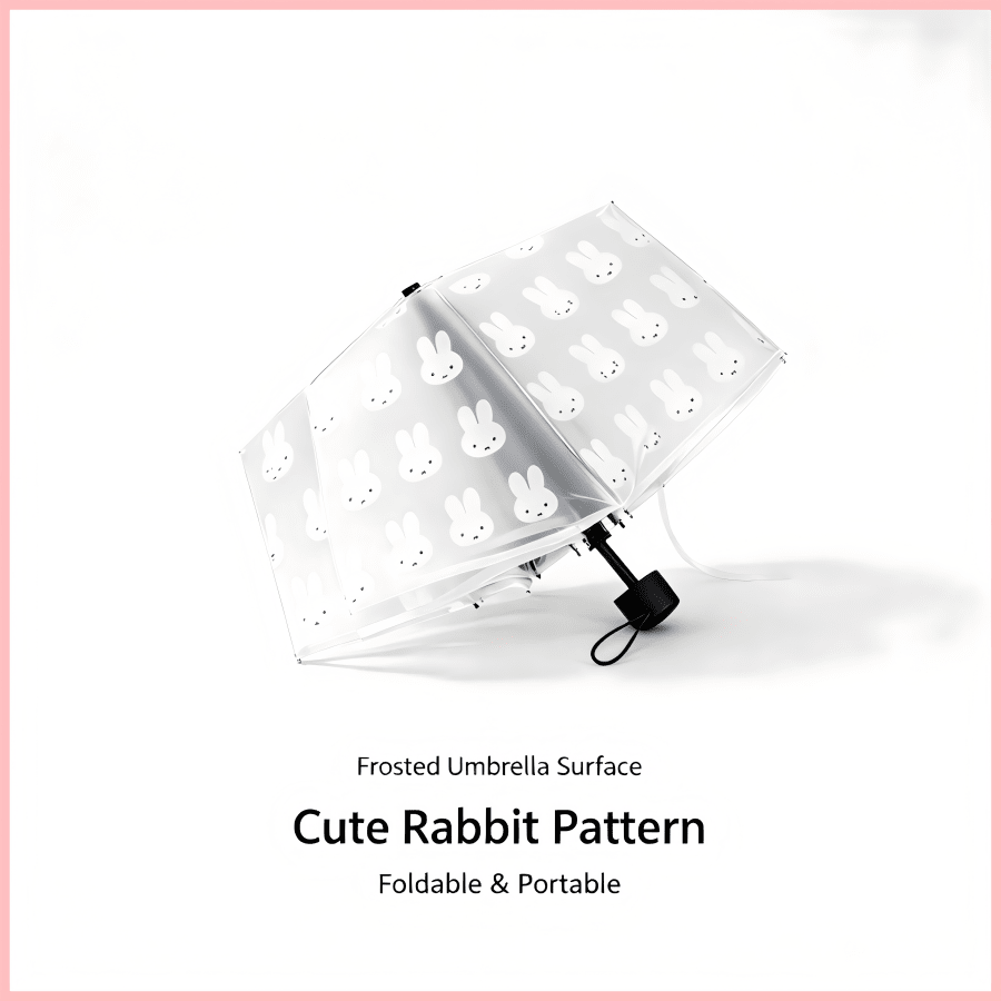 1pc Miffy Rabbit Print Matte Transparent Folding Umbrella, Portable Lightweight Compact Travel Umbrella, Cute Clear Umbrella For Women Girls Daily Use, Back To School Birthday Festival Gift Party Deco