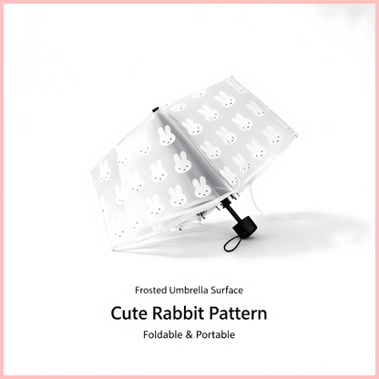 1pc Miffy Rabbit Print Matte Transparent Folding Umbrella, Portable Lightweight Compact Travel Umbrella, Cute Clear Umbrella For Women Girls Daily Use, Back To School Birthday Festival Gift Party Deco