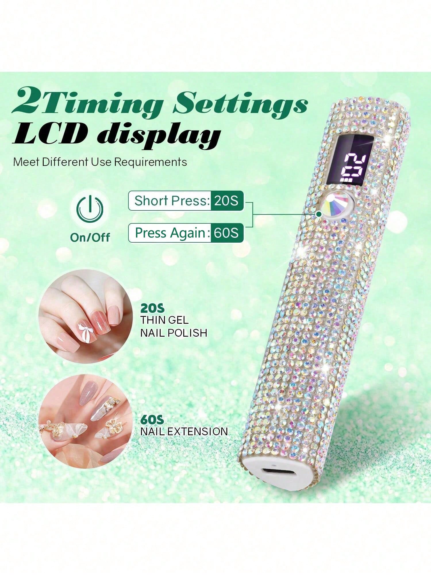 1pc Mini UV LED Nail Lamp, Portable, Suitable For Nail Polish Gel, Fast Drying, Rechargeable Curing UV Light With LED Display, Manicure Tool