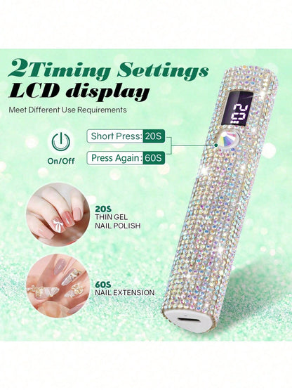 1pc Mini UV LED Nail Lamp, Portable, Suitable For Nail Polish Gel, Fast Drying, Rechargeable Curing UV Light With LED Display, Manicure Tool