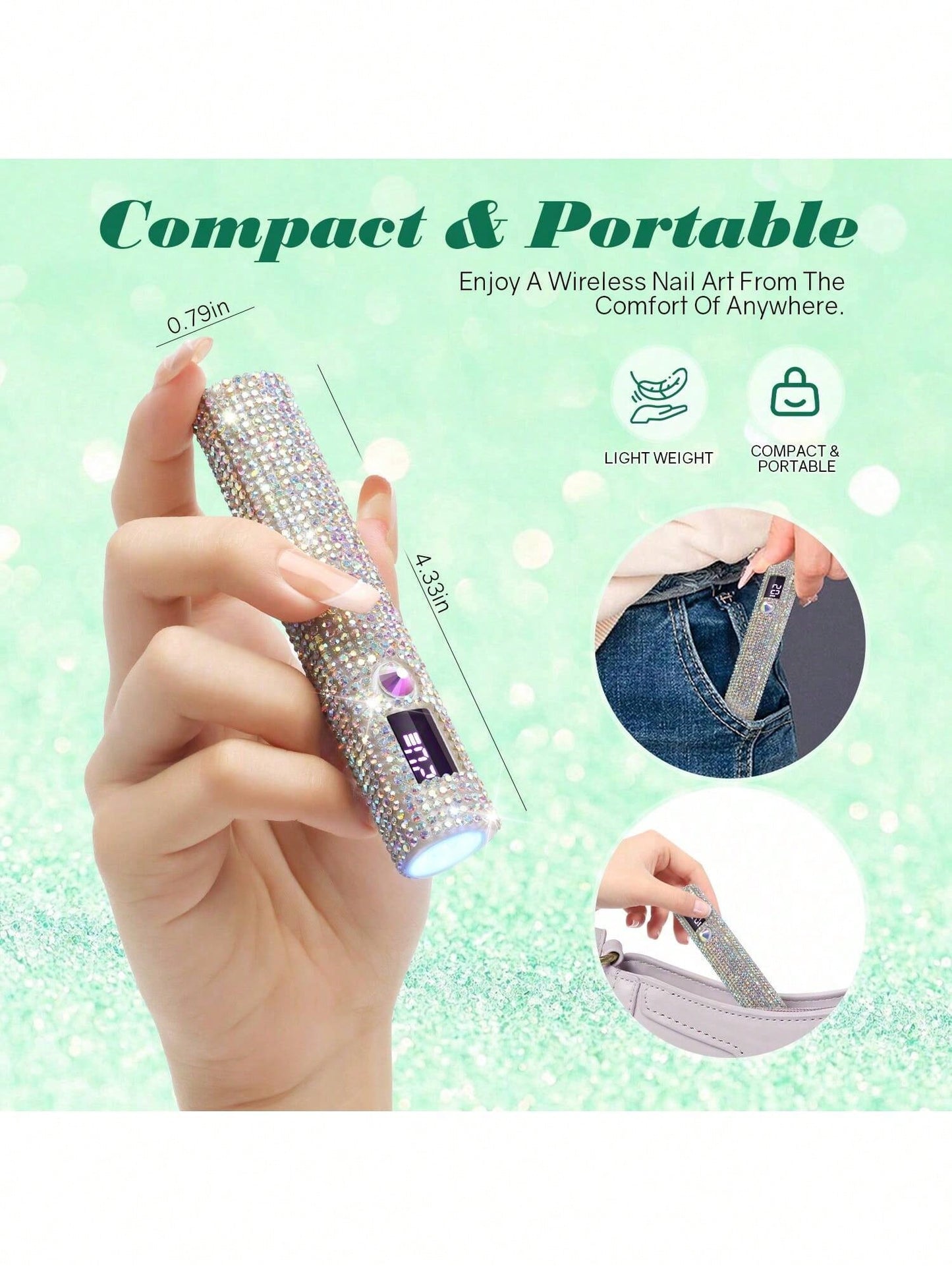 1pc Mini UV LED Nail Lamp, Portable, Suitable For Nail Polish Gel, Fast Drying, Rechargeable Curing UV Light With LED Display, Manicure Tool