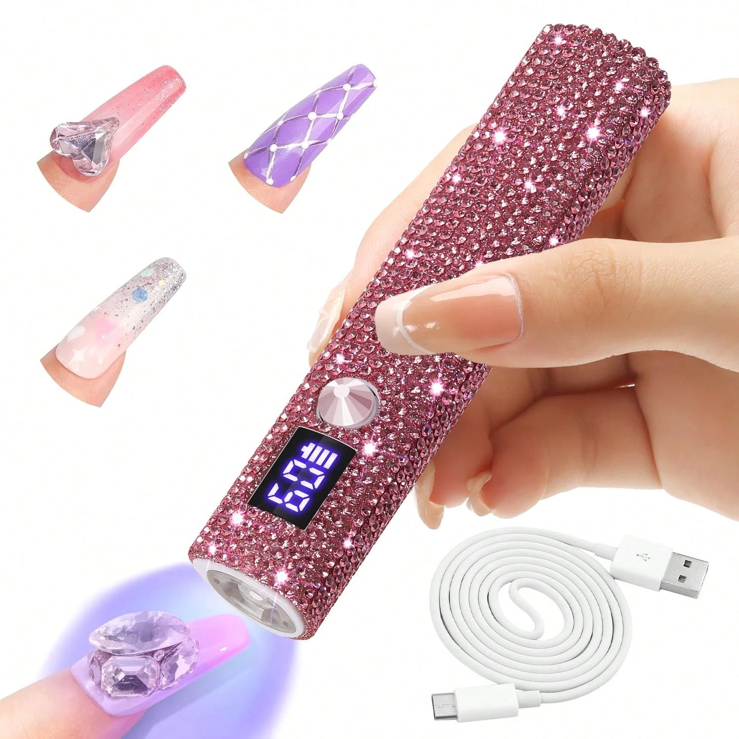 1pc Mini UV LED Nail Lamp, Portable, Suitable For Nail Polish Gel, Fast Drying, Rechargeable Curing UV Light With LED Display, Manicure Tool