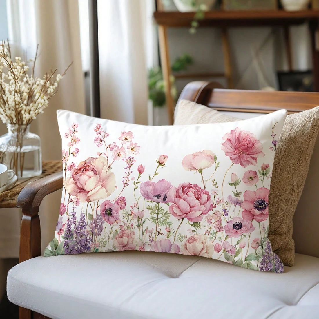 1pc Minimalist Floral Decorative Pillow Cover, Single-Sided Printed Peach Velvet Material, Fits 30*50/40*60CM Throw Pillow, Suitable For Modern Living Room Decor, Party Decoration, Gift