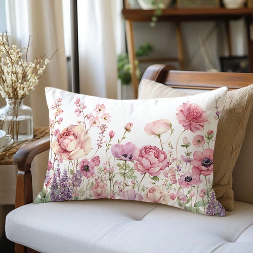 1pc Minimalist Floral Decorative Pillow Cover, Single-Sided Printed Peach Velvet Material, Fits 30*50/40*60CM Throw Pillow, Suitable For Modern Living Room Decor, Party Decoration, Gift