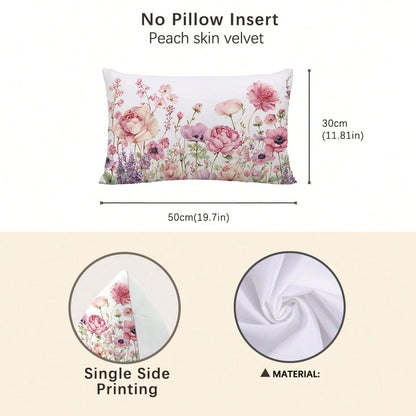 1pc Minimalist Floral Decorative Pillow Cover, Single-Sided Printed Peach Velvet Material, Fits 30*50/40*60CM Throw Pillow, Suitable For Modern Living Room Decor, Party Decoration, Gift