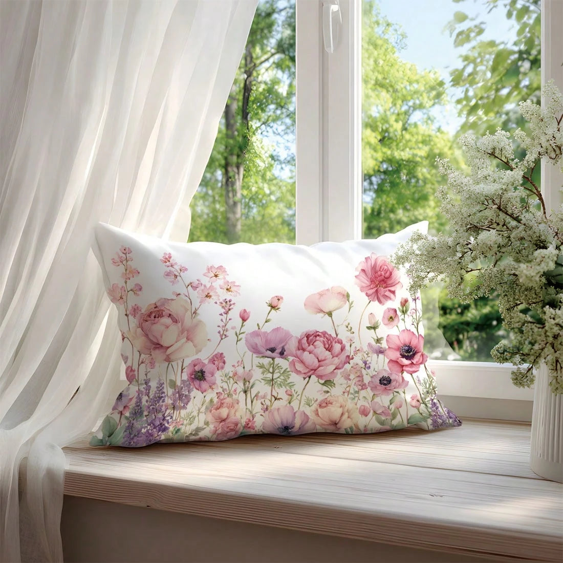 1pc Minimalist Floral Decorative Pillow Cover, Single-Sided Printed Peach Velvet Material, Fits 30*50/40*60CM Throw Pillow, Suitable For Modern Living Room Decor, Party Decoration, Gift