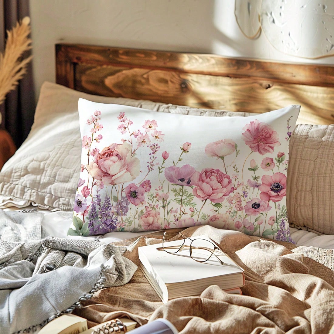 1pc Minimalist Floral Decorative Pillow Cover, Single-Sided Printed Peach Velvet Material, Fits 30*50/40*60CM Throw Pillow, Suitable For Modern Living Room Decor, Party Decoration, Gift