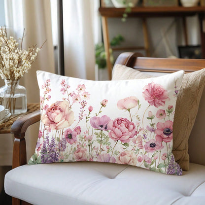 1pc Minimalist Floral Decorative Pillow Cover, Single-Sided Printed Peach Velvet Material, Fits 30*50/40*60CM Throw Pillow, Suitable For Modern Living Room Decor, Party Decoration, Gift