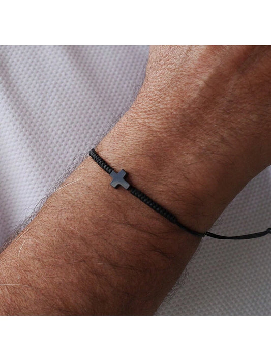 1PC Minimalist Men Stack Cord Bracelets Handcrafted Woven Black Wax Cross Protection Jewelry For Men 2024 Valentine Gifts Valentines