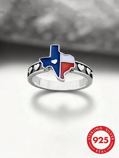 1pc Minimalist & Unique 925 Sterling Silver "Texas Love" Ring, Exquisite Jewelry Gift For Women