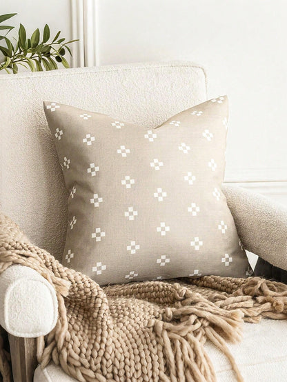 1pc Modern Decorative Pillowcase, Printed Country Style Cushion Cover, Bohemian Home Decor, Suitable For Chair, Sofa, Bedroom, Living Room, Light Khaki, Back To School