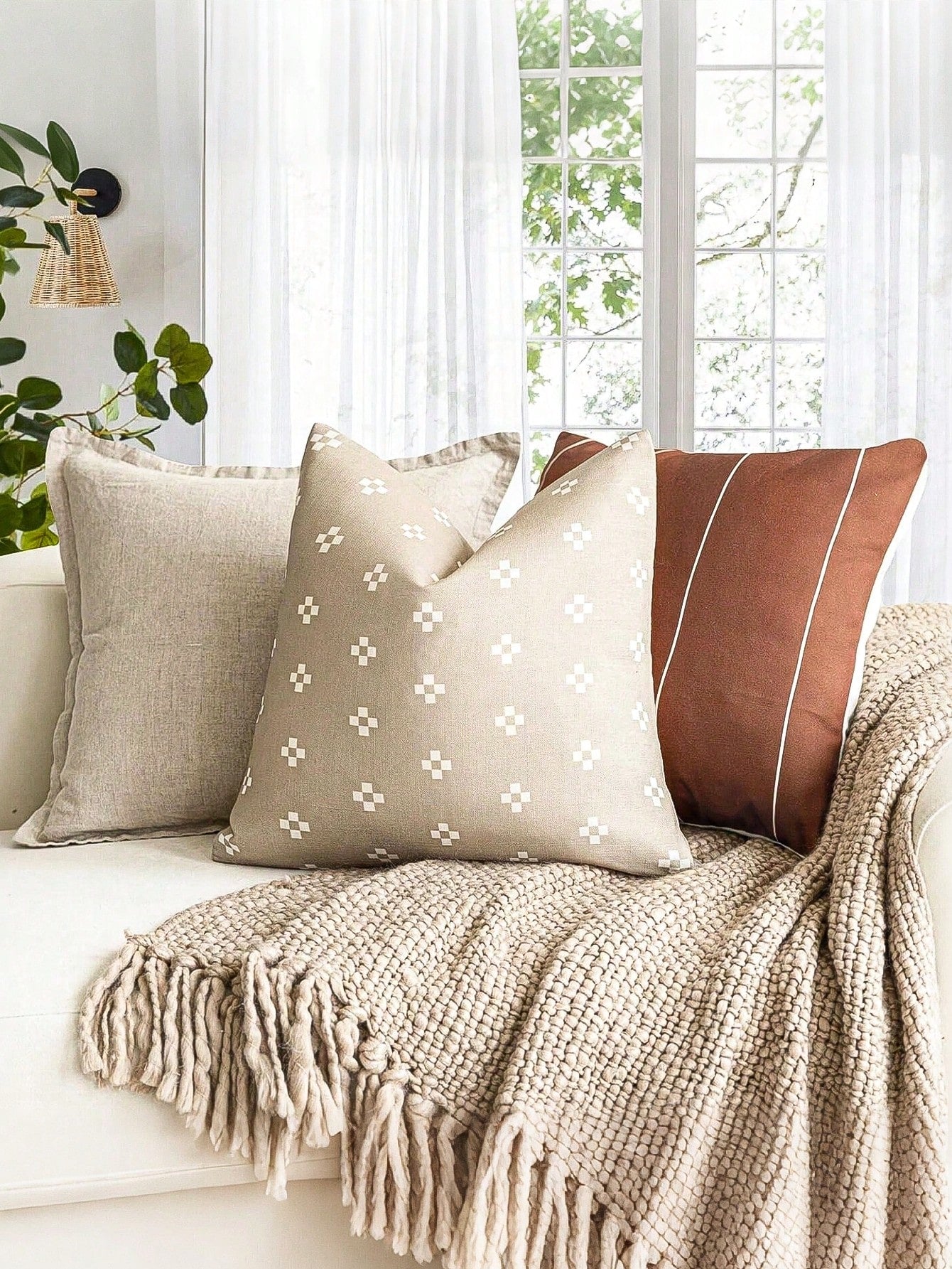 1pc Modern Decorative Pillowcase, Printed Country Style Cushion Cover, Bohemian Home Decor, Suitable For Chair, Sofa, Bedroom, Living Room, Light Khaki, Back To School