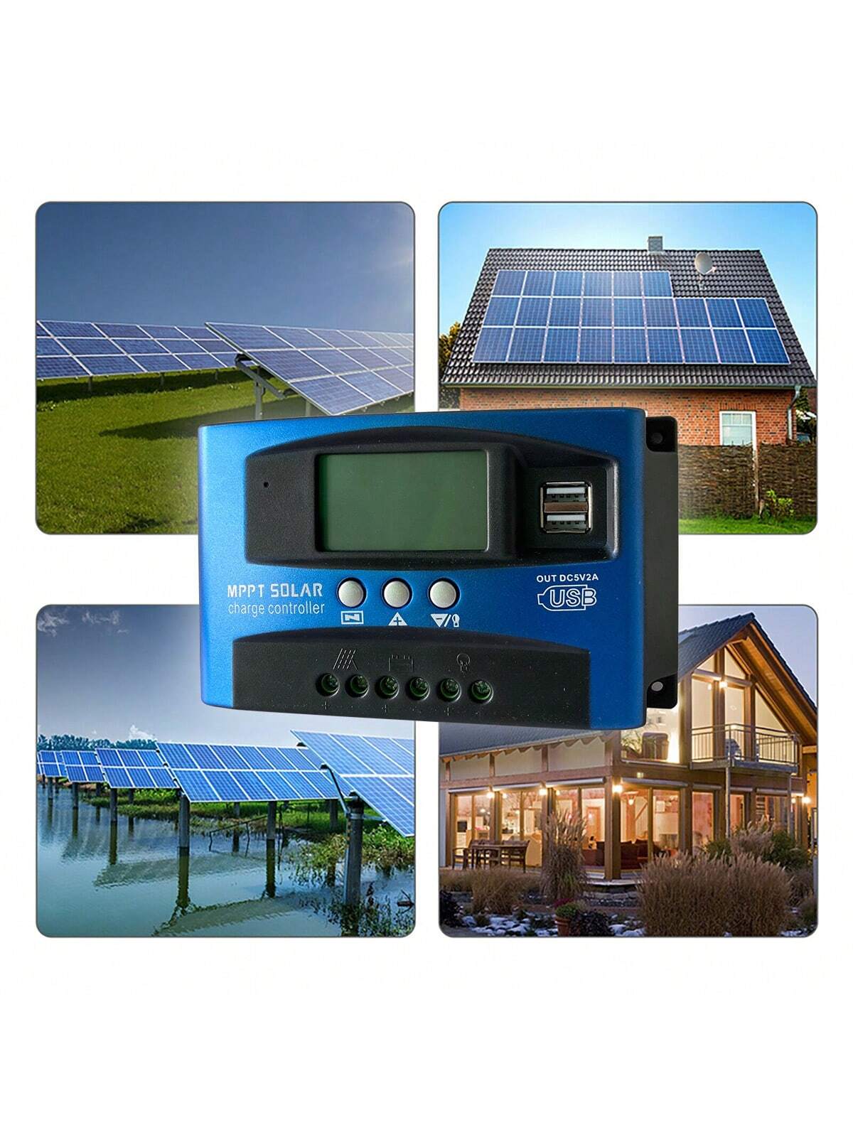 1pc MPPT Solar Charge Controller 100A 60A 30A, 12V/ 24V Solar Panel Intelligent Regulator With Adjustable LCD Display Dual USB Port Timer Setting Auto Parameter