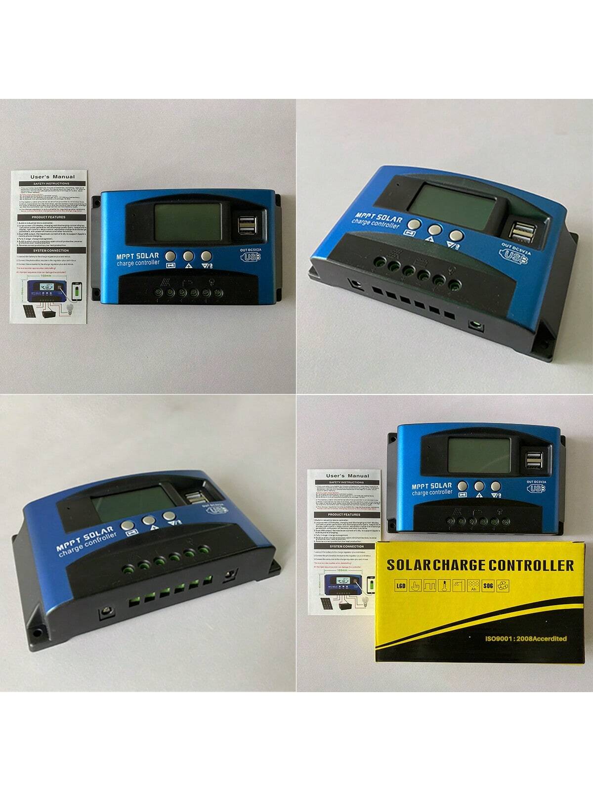 1pc MPPT Solar Charge Controller 100A 60A 30A, 12V/ 24V Solar Panel Intelligent Regulator With Adjustable LCD Display Dual USB Port Timer Setting Auto Parameter