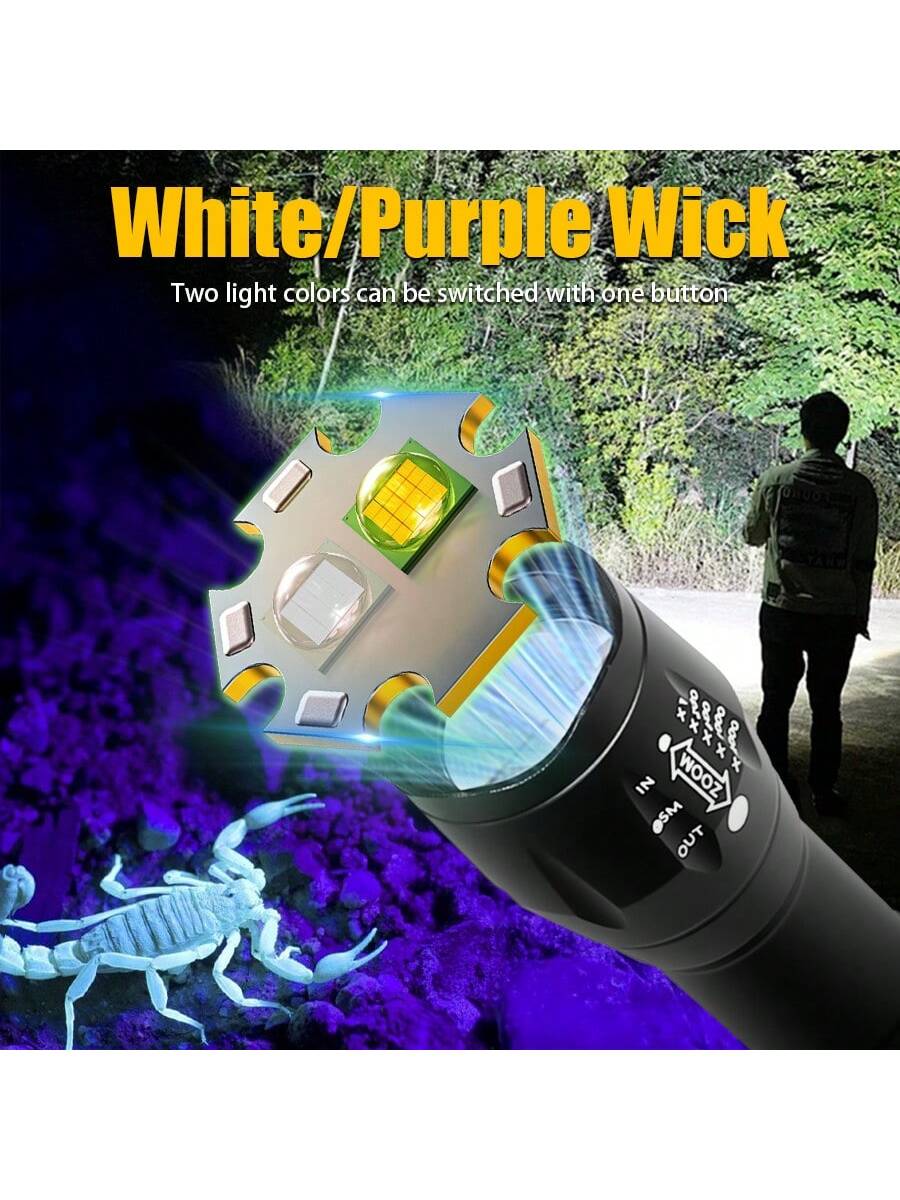 1pc Multi-Function LED Flashlight, 2 Lighting Modes (White Light & UV Light), Type-C Rechargeable, Daily Waterproof, Suitable For Pet Search, Home, Outdoor, Camping, Fishing And More