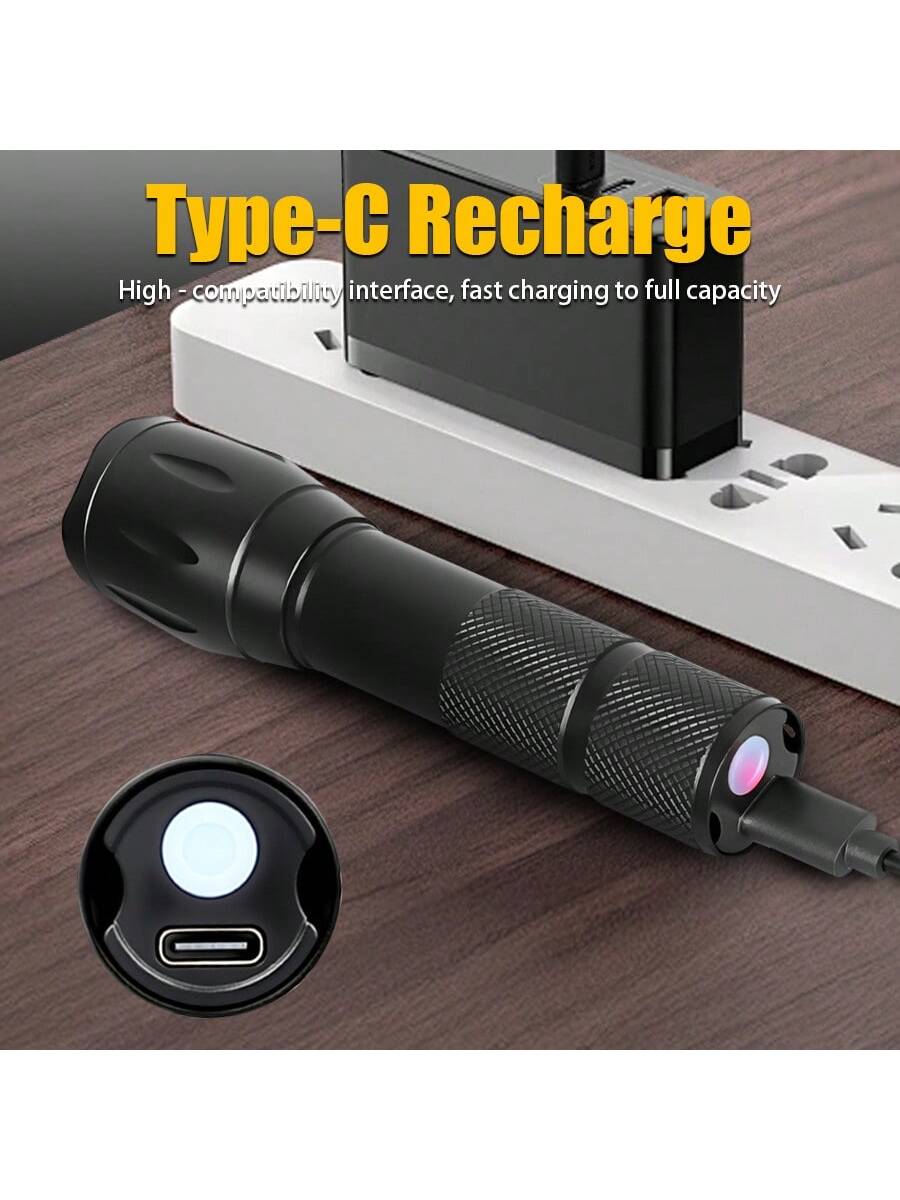 1pc Multi-Function LED Flashlight, 2 Lighting Modes (White Light & UV Light), Type-C Rechargeable, Daily Waterproof, Suitable For Pet Search, Home, Outdoor, Camping, Fishing And More