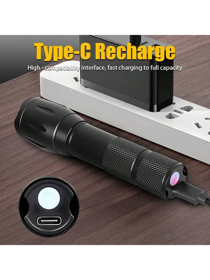 1pc Multi-Function LED Flashlight, 2 Lighting Modes (White Light & UV Light), Type-C Rechargeable, Daily Waterproof, Suitable For Pet Search, Home, Outdoor, Camping, Fishing And More
