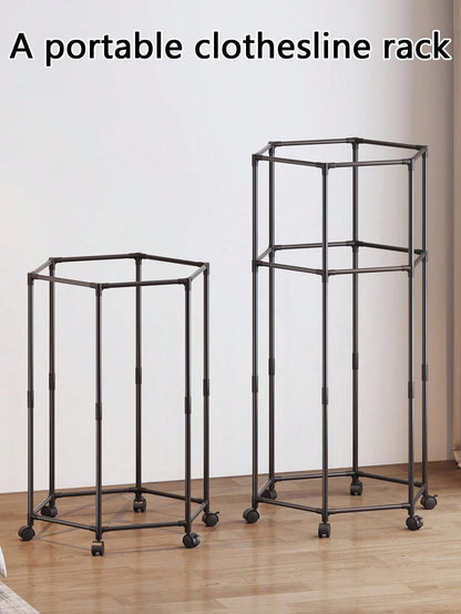 1pc Multi-Functional Clothes Rack With Wheels, Hanging Clothes Rack Suitable For Indoor, Outdoor, Balcony, Bedroom Space-Saving Clothing Storage Rack, Drying Rack