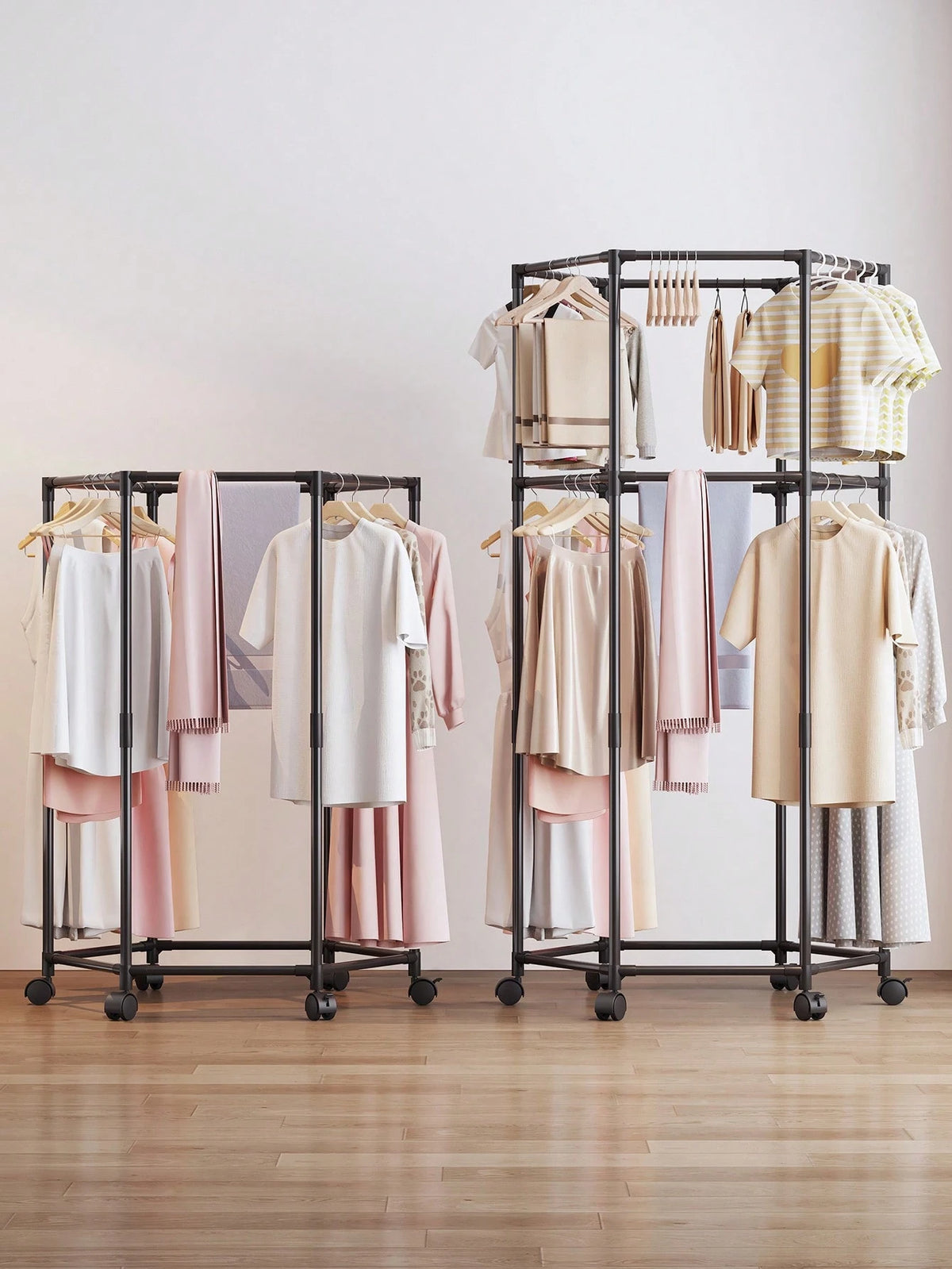 1pc Multi-Functional Clothes Rack With Wheels, Hanging Clothes Rack Suitable For Indoor, Outdoor, Balcony, Bedroom Space-Saving Clothing Storage Rack, Drying Rack
